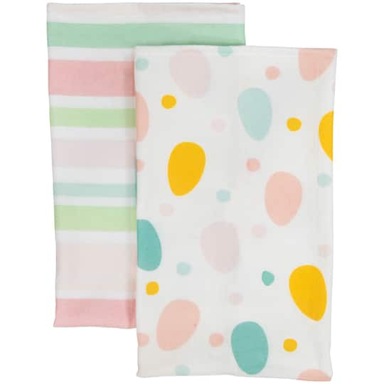 26&#x22; Pastel Stripes &#x26; Eggs Easter Kitchen Tea Towel Set